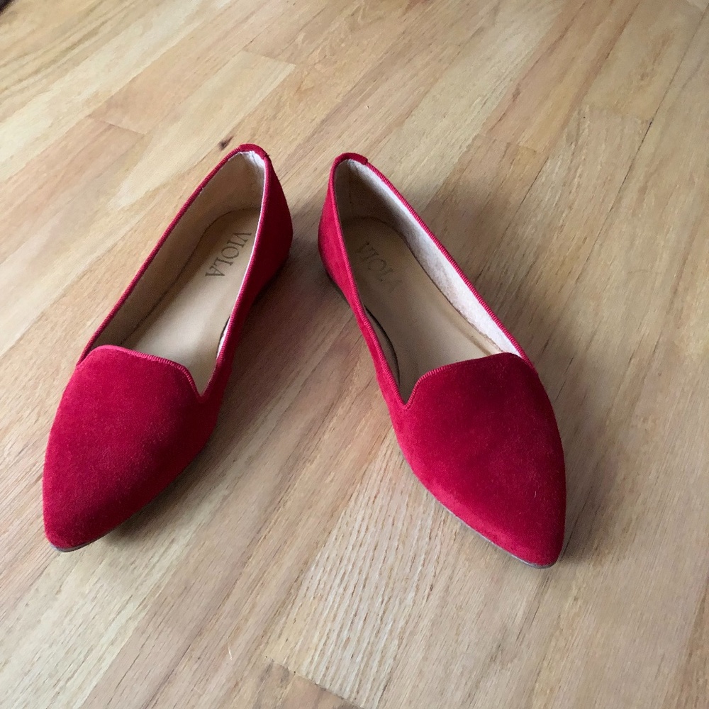 Pre-owned red leather suede loafers size 37/7